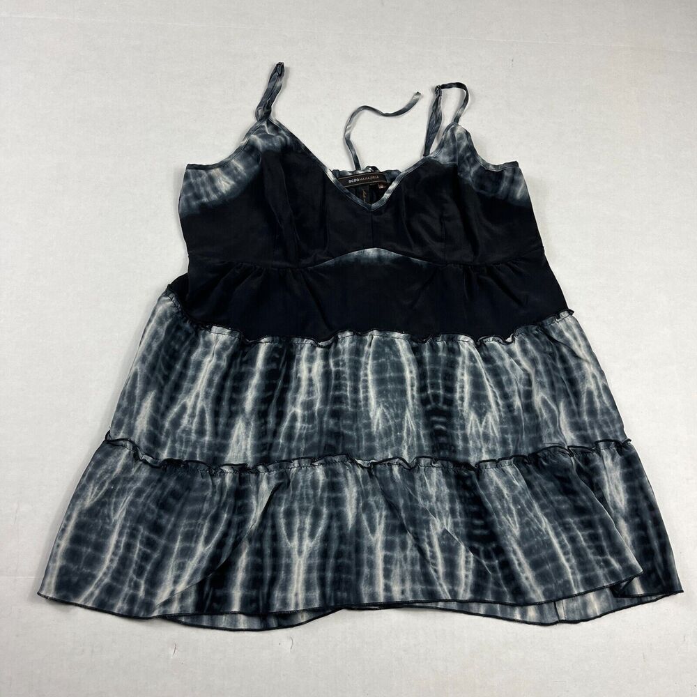BCBGMaxazria Gisene Silk Tank Top Tie Dye Strappy Sleeve Ruffled Shirt SMALL